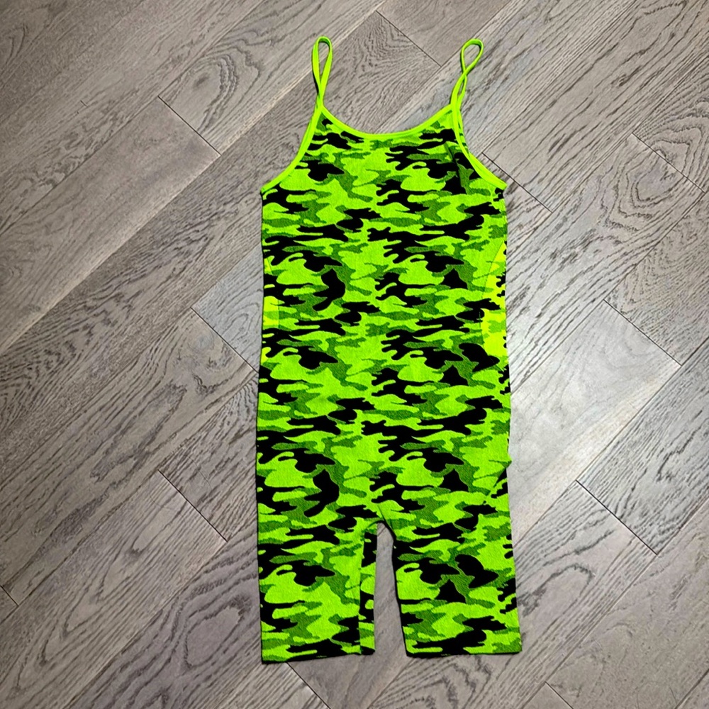 Lime, green camouflage romper jumper